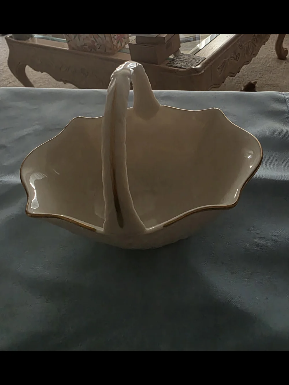 Lenox San Souci Cream Ceramic Basket 24 K Gold Accent - Decorative Home Vase